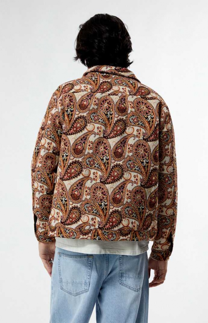 TAN PacSun Jacquard Paisley Gas Jacket | QKZDAUV-51