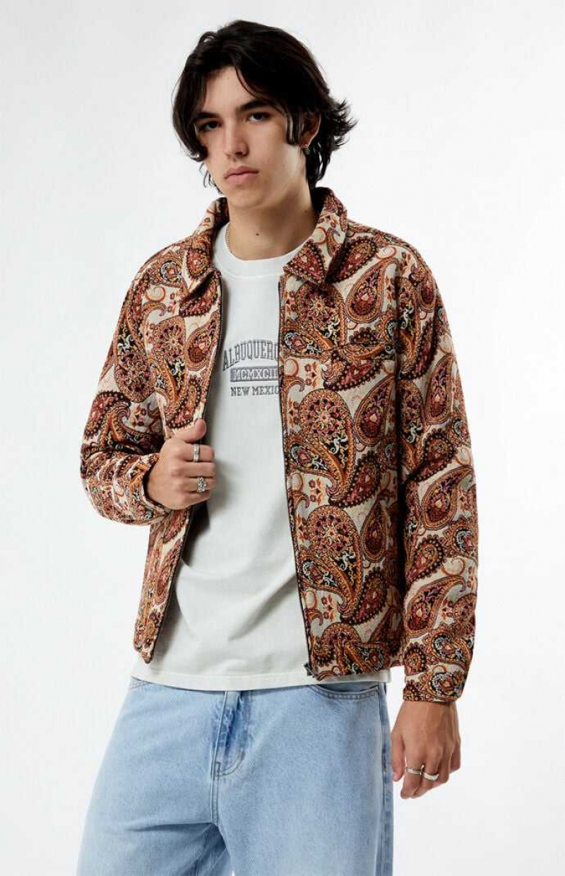 TAN PacSun Jacquard Paisley Gas Jacket | QKZDAUV-51