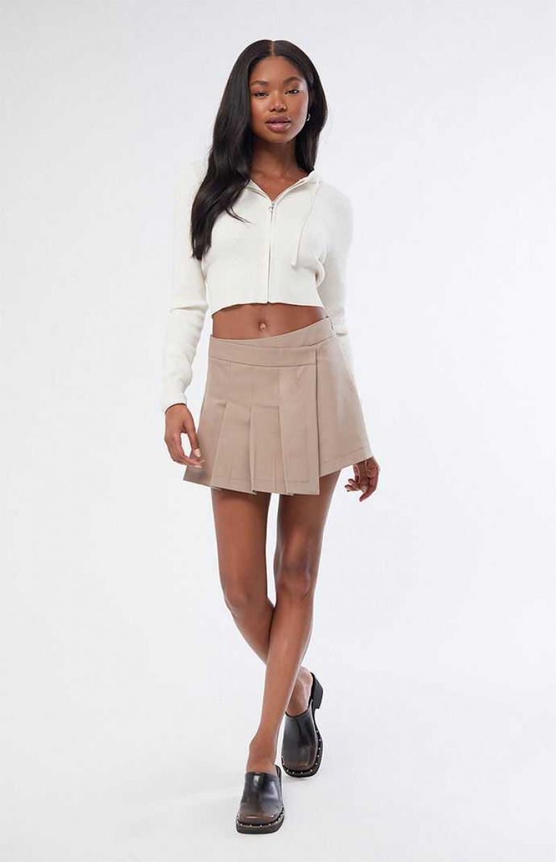 TAN PacSun Kendall & Kylie Asymmetrical Pleated Mini Skort | YIEVZNU-53