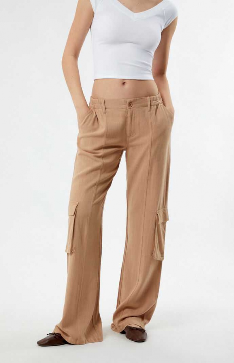 TAN PacSun Linen Cargo Pants | GEQKIOD-40