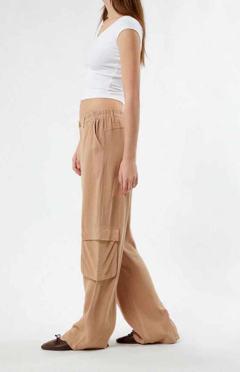 TAN PacSun Linen Cargo Pants | GEQKIOD-40