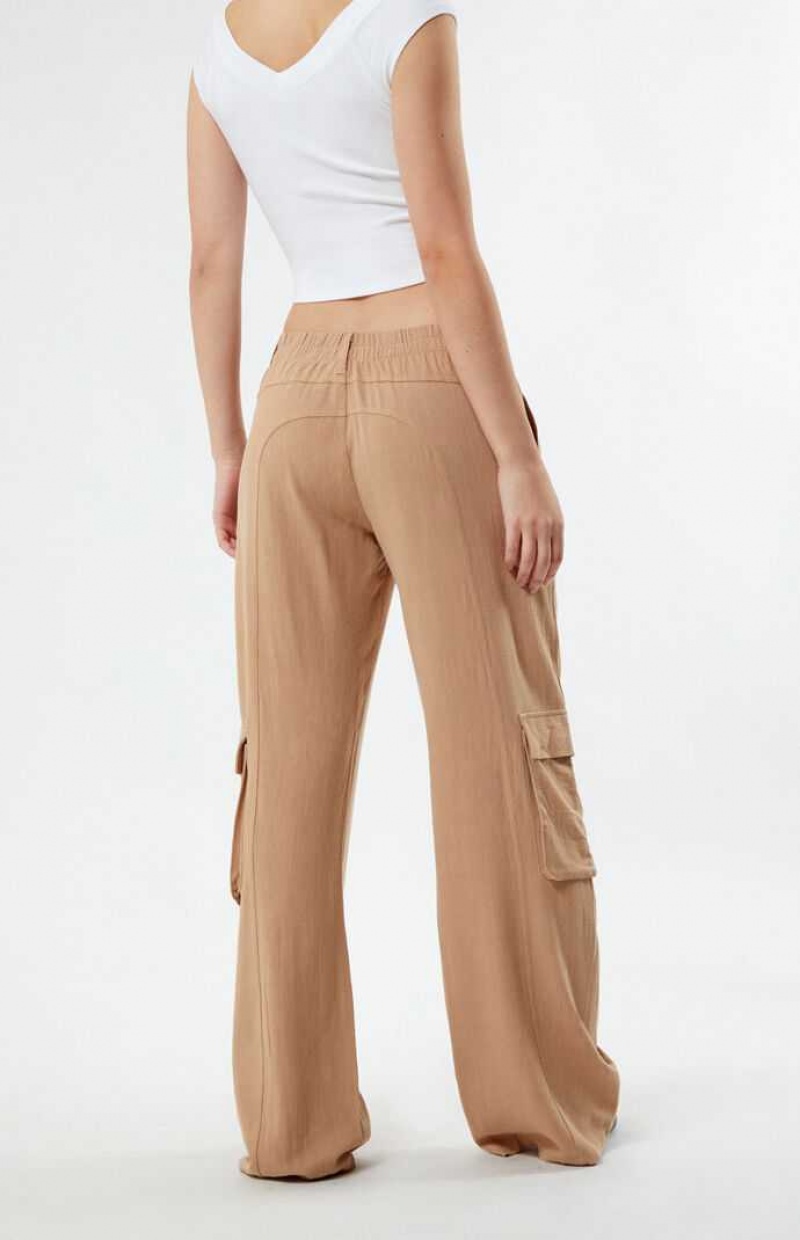 TAN PacSun Linen Cargo Pants | GEQKIOD-40