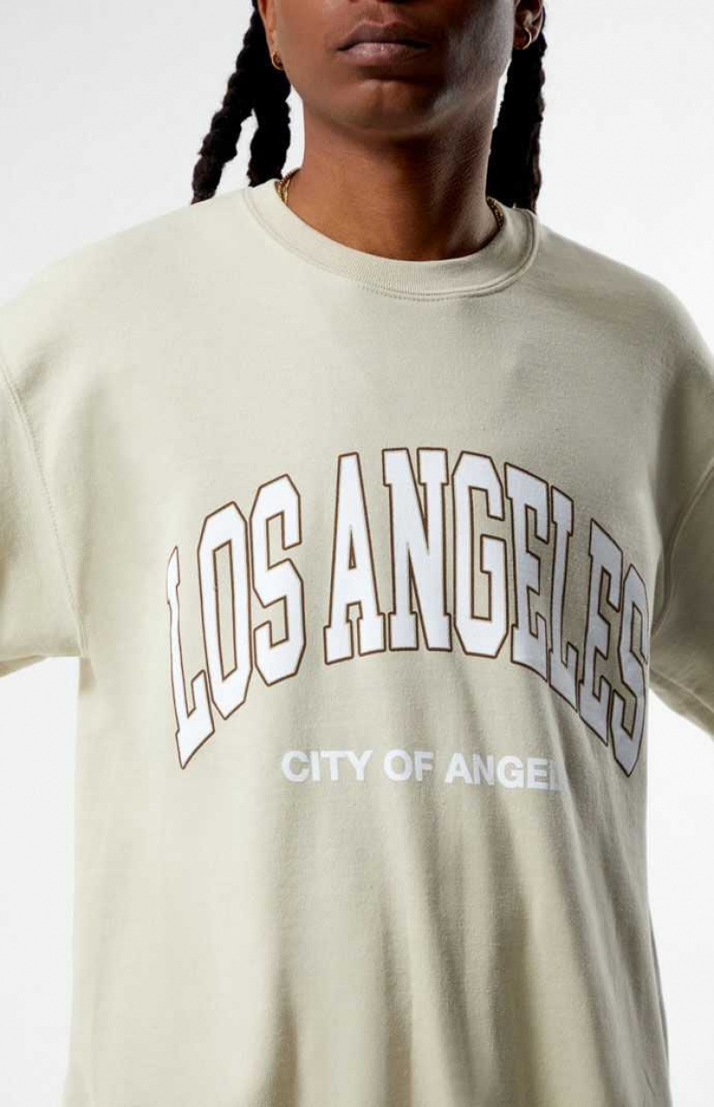 TAN PacSun Los Angeles College Crew Neck Sweatshirt | DSPTXKI-57