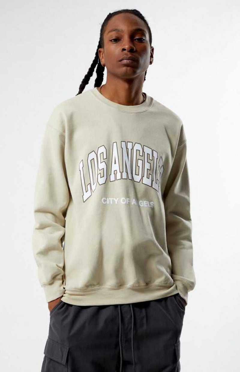 TAN PacSun Los Angeles College Crew Neck Sweatshirt | DSPTXKI-57