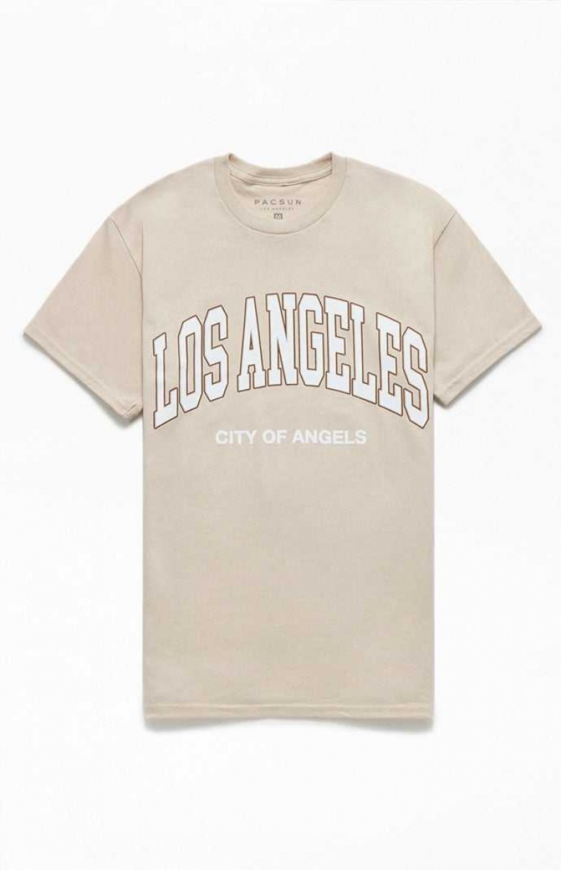 TAN PacSun Los Angeles Collegiate T-Shirt | EQFOTMP-21