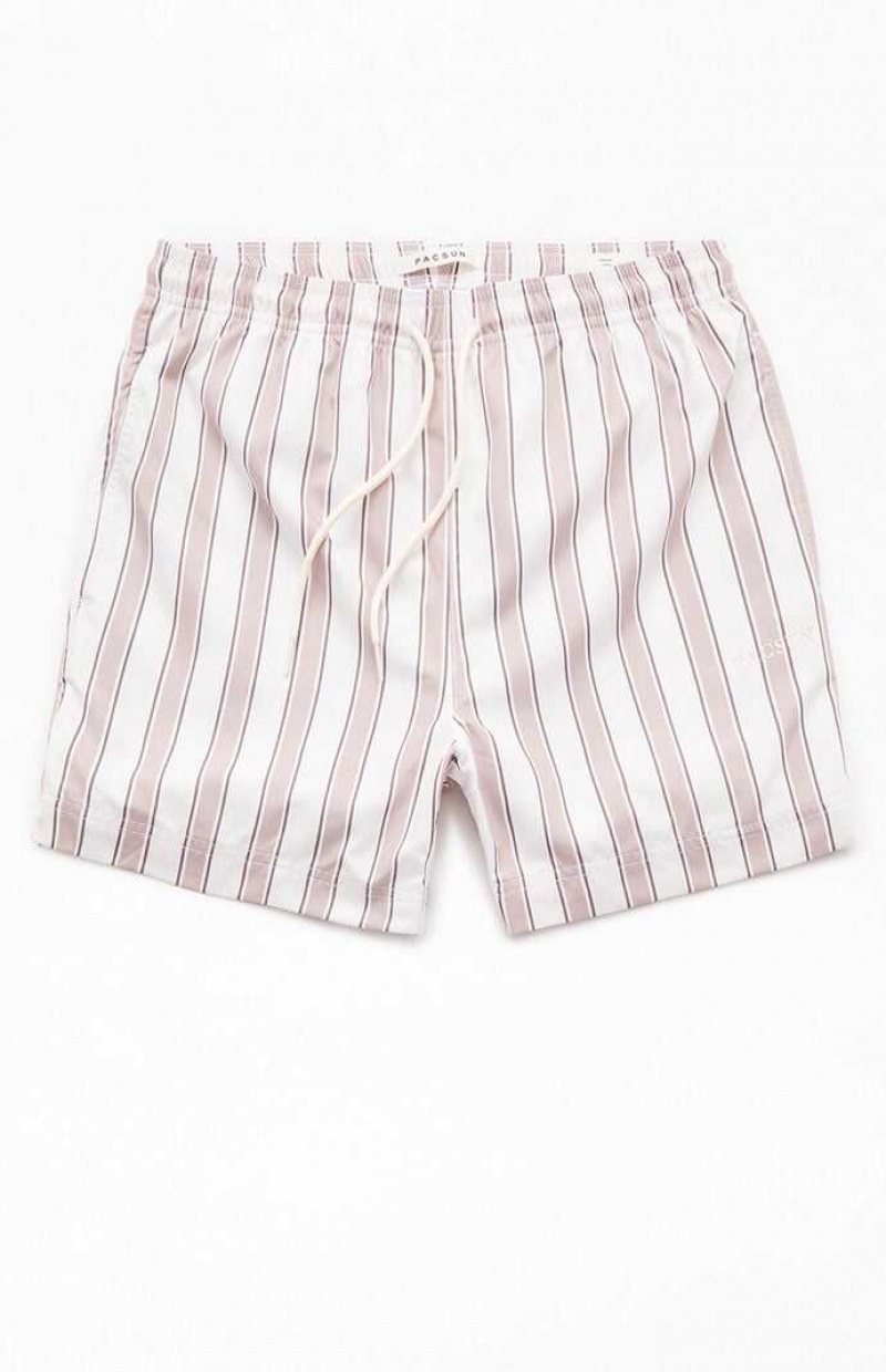 TAN PacSun Mandarin Sand Striped 4.5" Swim Trunks | TSXEWIU-53