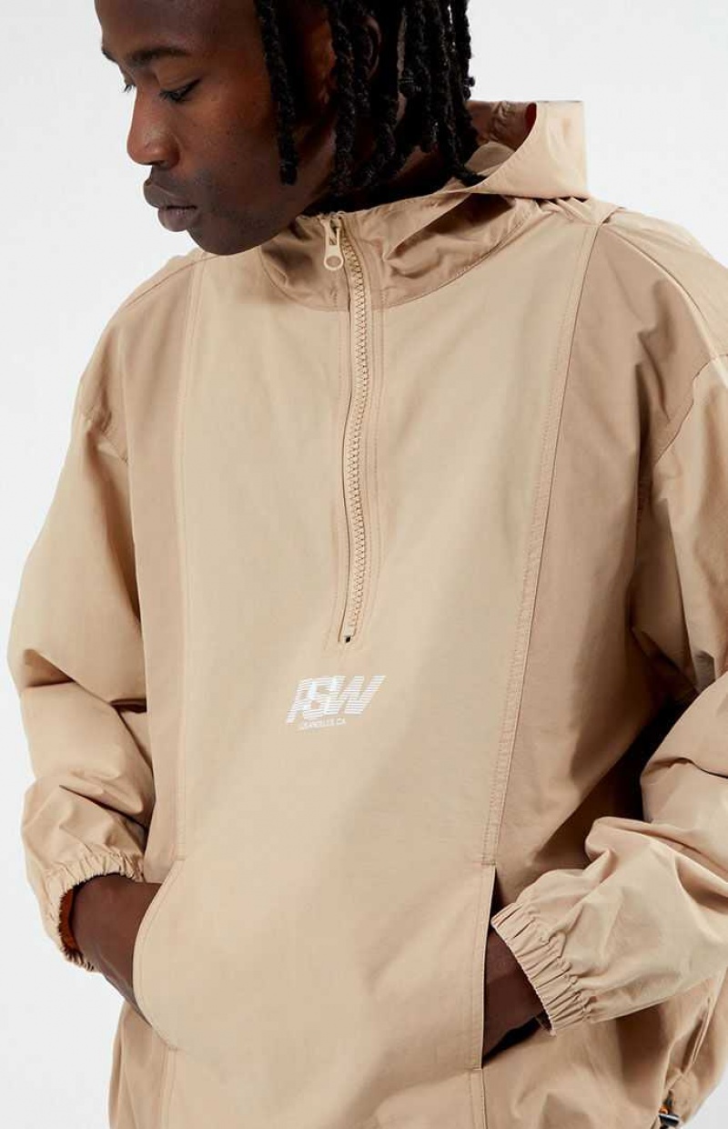 TAN PacSun Neutral Half Zip Lightweight Pullover Hoodie | BZQXOHG-65