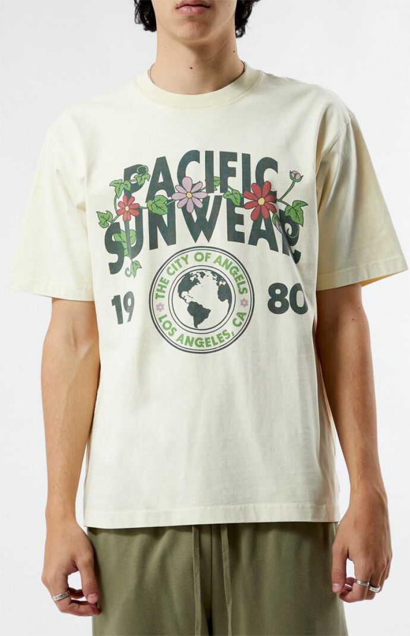 TAN PacSun Pacific Sunwear Floral Crest T-Shirt | ZCEOLUY-29