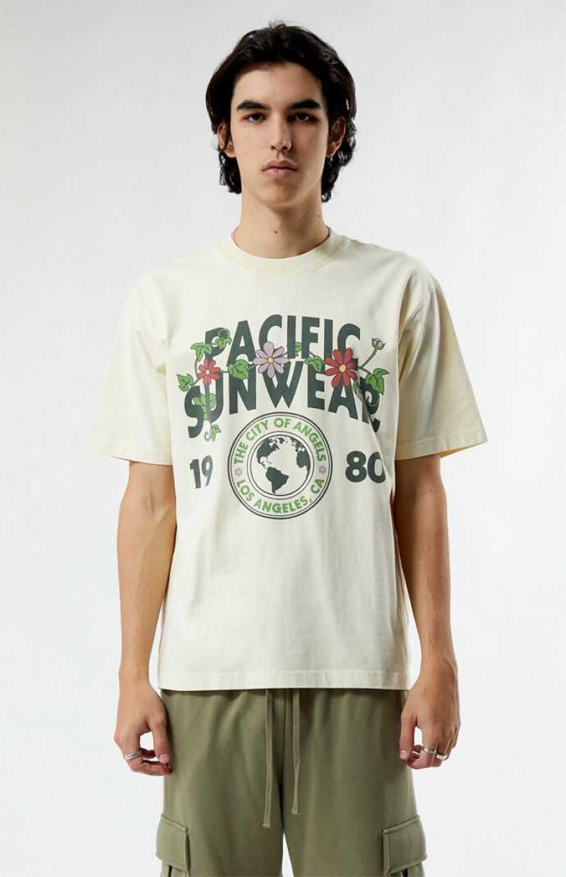 TAN PacSun Pacific Sunwear Floral Crest T-Shirt | ZCEOLUY-29