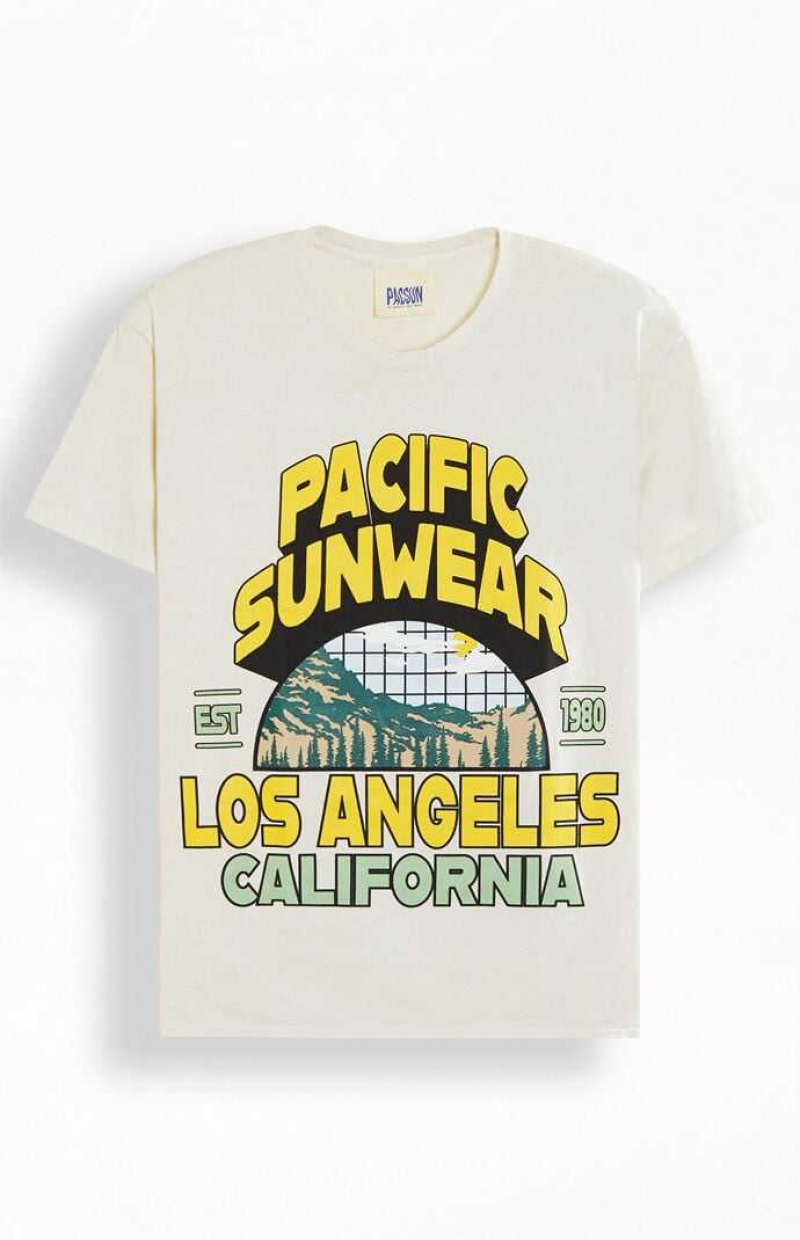 TAN PacSun Pacific Sunwear Los Angeles T-Shirt | LAWEQKN-23