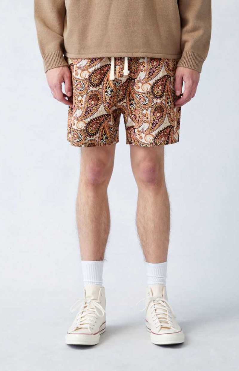 TAN PacSun Paisley Tapestry Shorts | OESXQKU-35