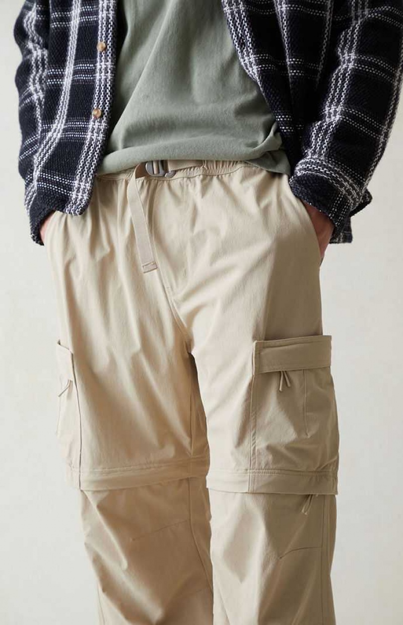 TAN PacSun Performance Tan Baggy Zip Off Cargo Pants | HEAYKIZ-54