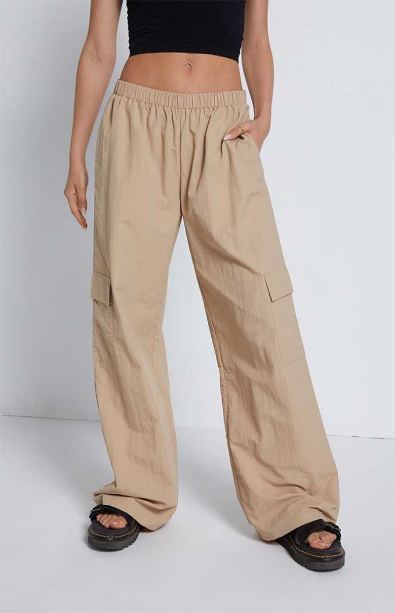 TAN PacSun Relaxed Pull On Cargo Pants | WOKIBUV-03