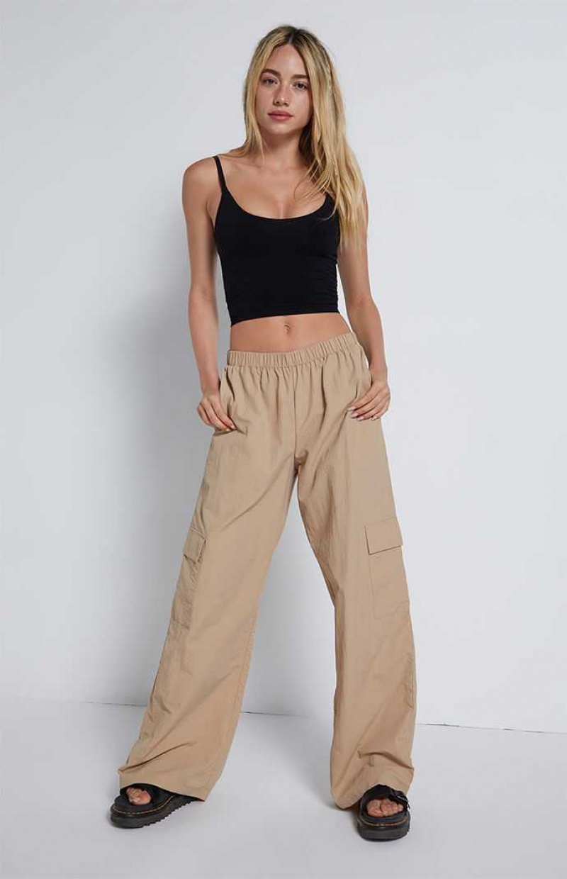 TAN PacSun Relaxed Pull On Cargo Pants | WOKIBUV-03