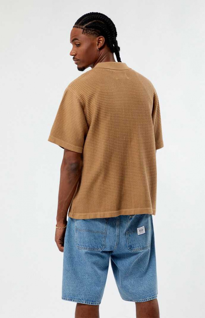 TAN PacSun Ribbed Knit Woven Shirt | QXFHDVM-56