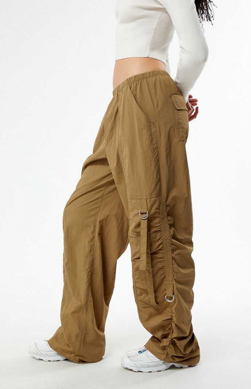 TAN PacSun Ruched Low Rise Pull-On Pants | QUFJGCZ-16