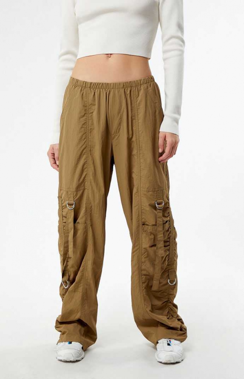 TAN PacSun Ruched Low Rise Pull-On Pants | QUFJGCZ-16