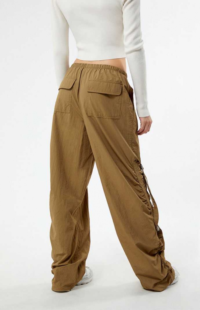 TAN PacSun Ruched Low Rise Pull-On Pants | QUFJGCZ-16