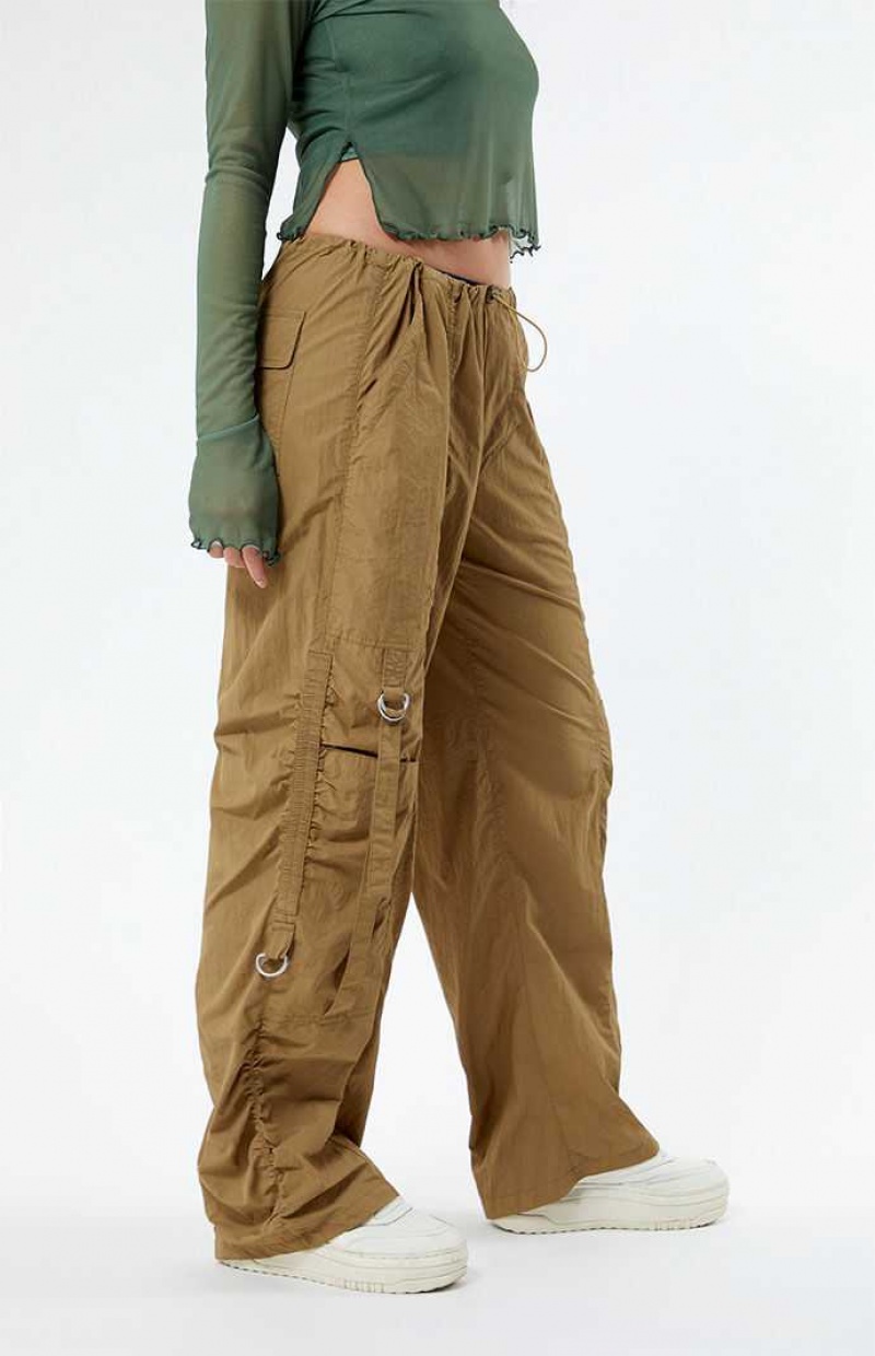 TAN PacSun Ruched Parachute Pants | FPAKSUY-26