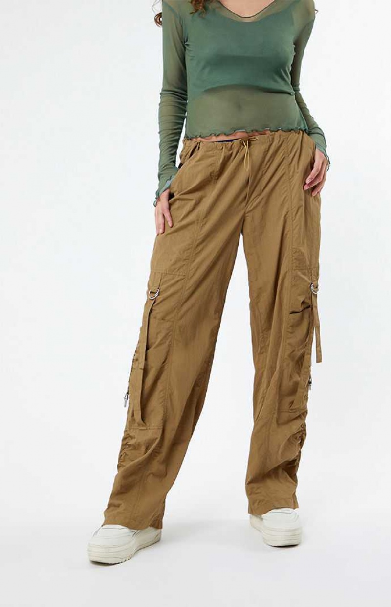 TAN PacSun Ruched Parachute Pants | FPAKSUY-26