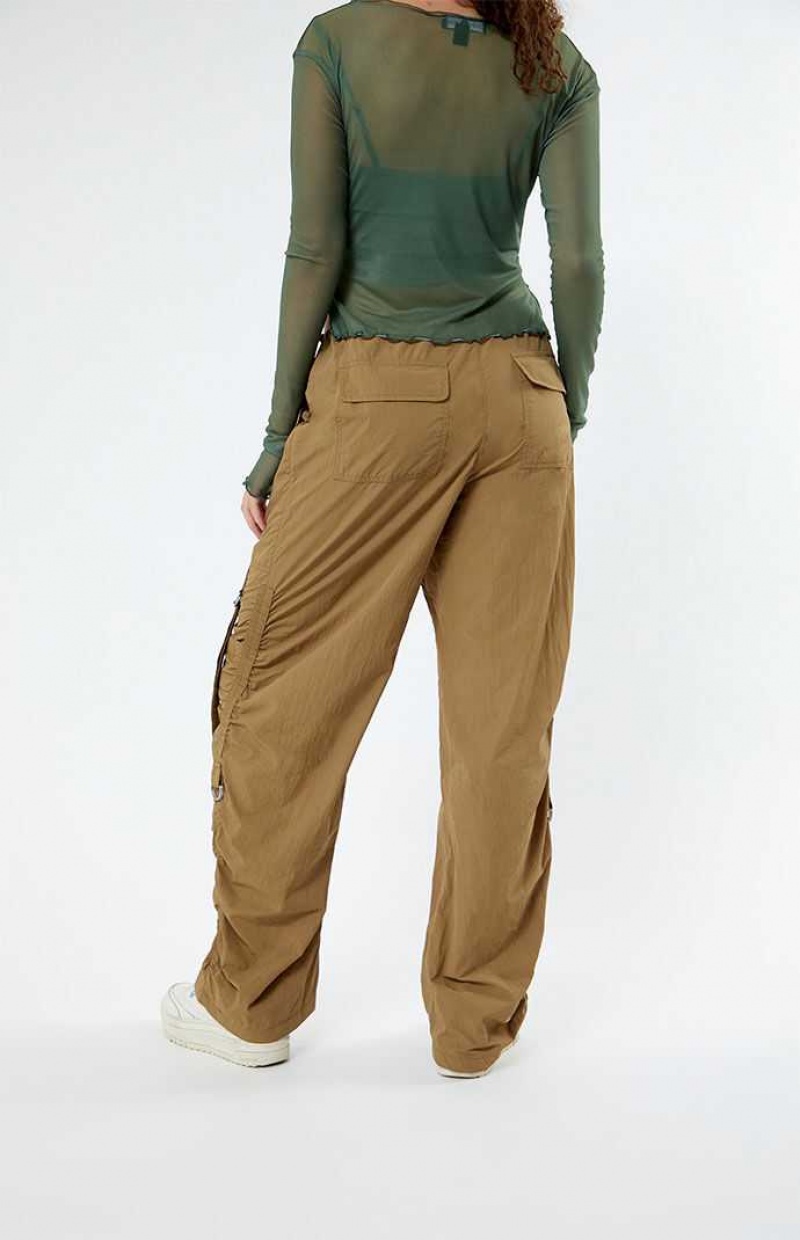 TAN PacSun Ruched Parachute Pants | FPAKSUY-26