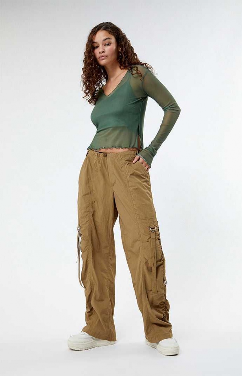 TAN PacSun Ruched Parachute Pants | FPAKSUY-26