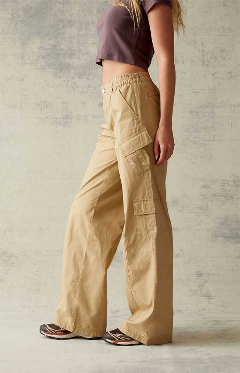 TAN PacSun Tan Low Rise Puddle Pants | XYSHKCU-08