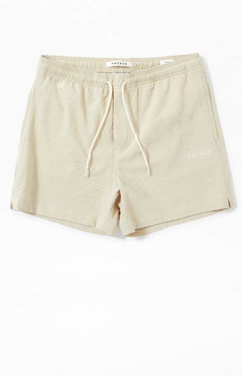 TAN PacSun Tan Sail Seersucker 4.5" Swim Trunks | YENUJVO-37