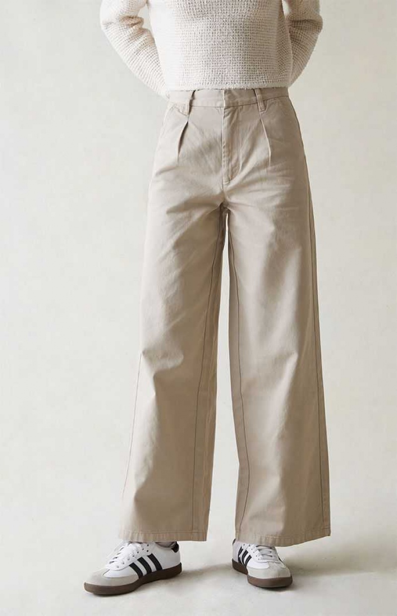 TAN PacSun Tan Wide Leg Trousers | ELWKTGA-03