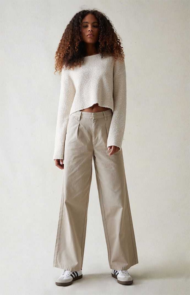 TAN PacSun Tan Wide Leg Trousers | ELWKTGA-03