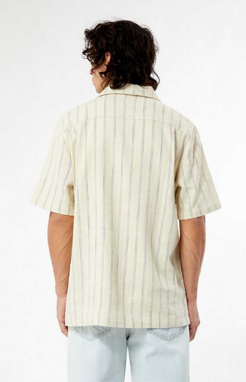 TAN PacSun Terry Woven Striped Camp Shirt | SJUATON-02