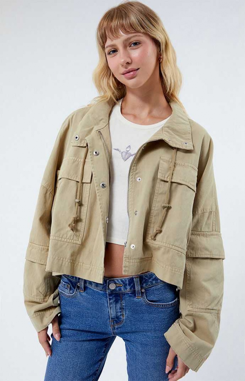 TAN PacSun Twill Cargo Jacket | MWZQVGP-79