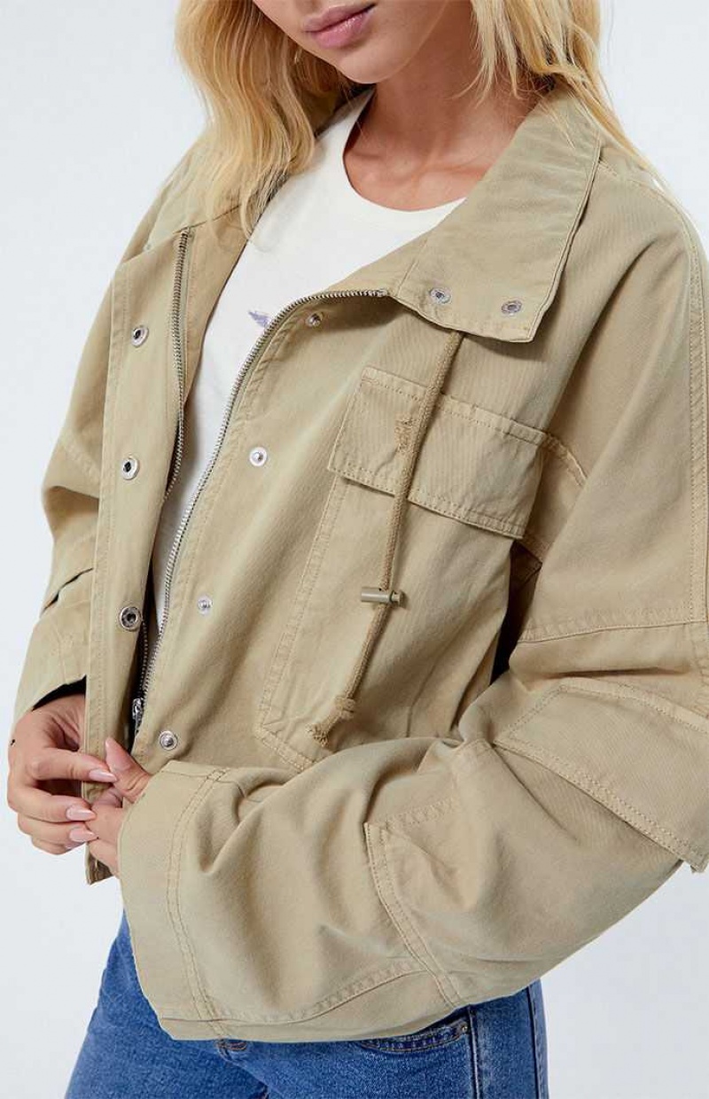 TAN PacSun Twill Cargo Jacket | MWZQVGP-79