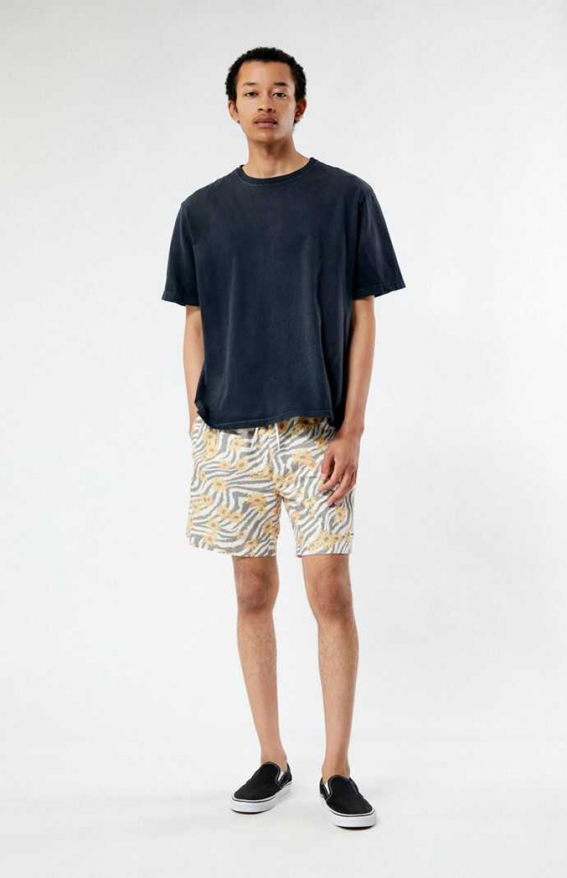 TAN PacSun Zebra Flower 6.5" Swim Trunks | EQCGVXS-27