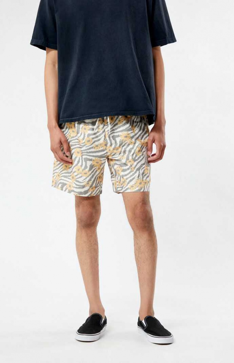 TAN PacSun Zebra Flower 6.5" Swim Trunks | EQCGVXS-27