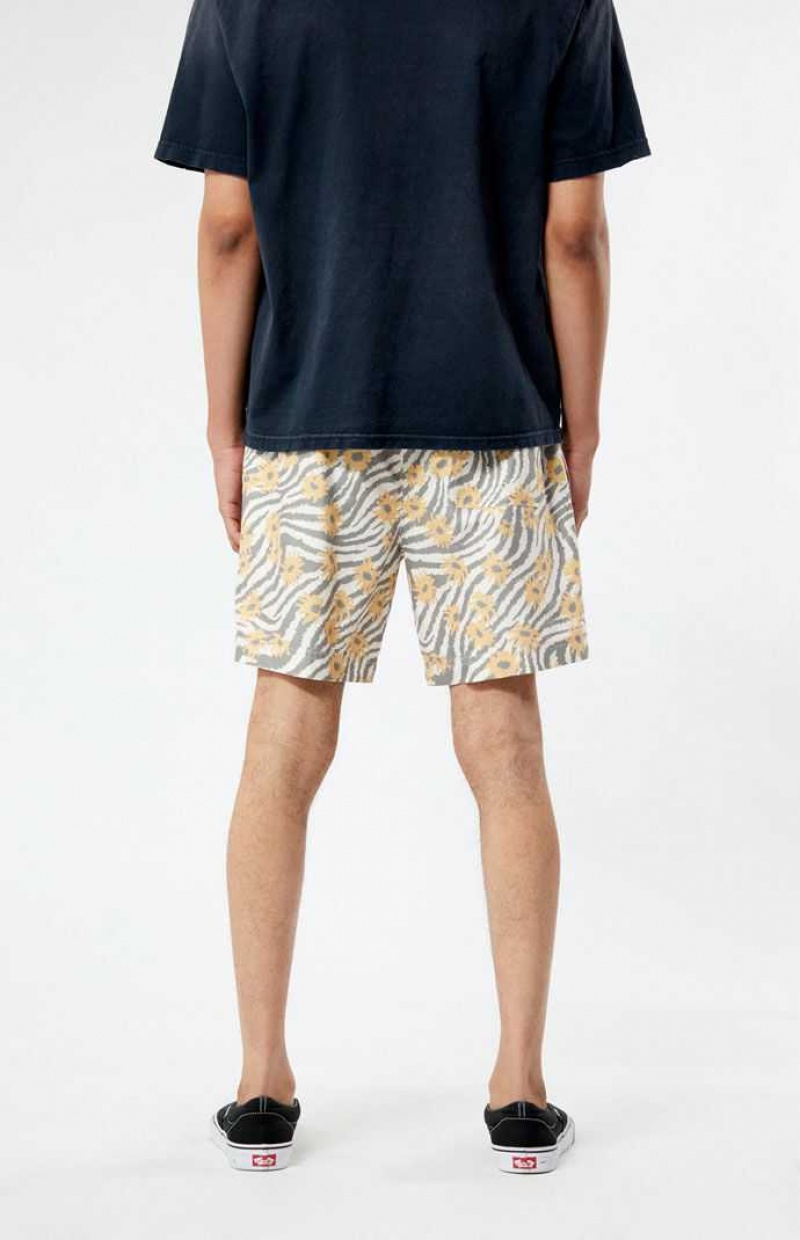 TAN PacSun Zebra Flower 6.5" Swim Trunks | EQCGVXS-27