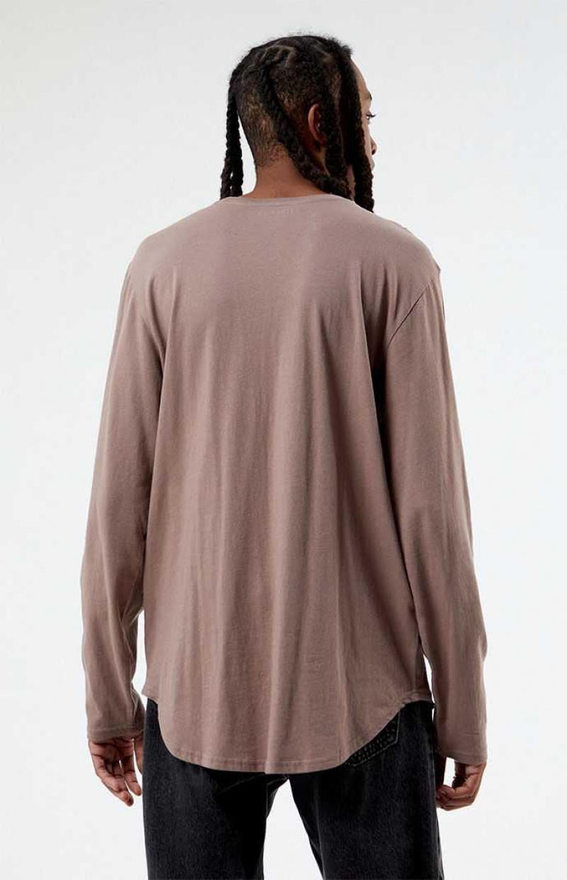 TAUPE PacSun Basic Fit Scallop Long Sleeve T-Shirt | SEUMFGH-93