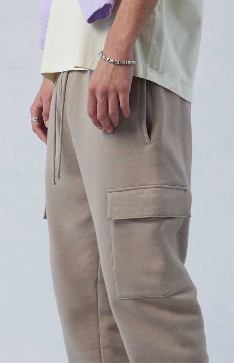 TAUPE PacSun Eco Tan Slim Fleece Cargo Sweatpants | UAQGDWP-54