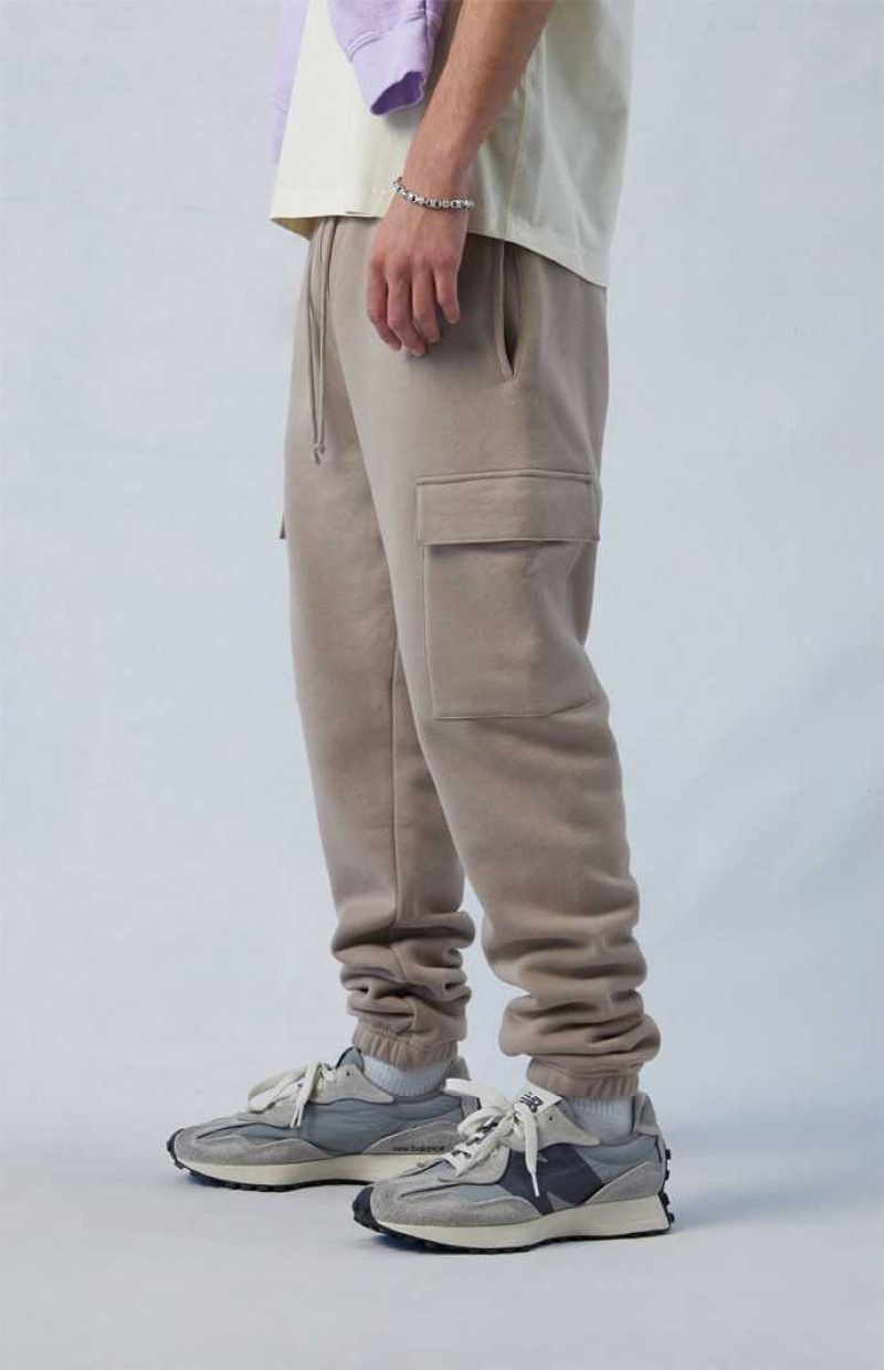 TAUPE PacSun Eco Tan Slim Fleece Cargo Sweatpants | UAQGDWP-54