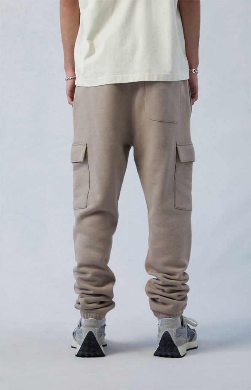 TAUPE PacSun Eco Tan Slim Fleece Cargo Sweatpants | UAQGDWP-54