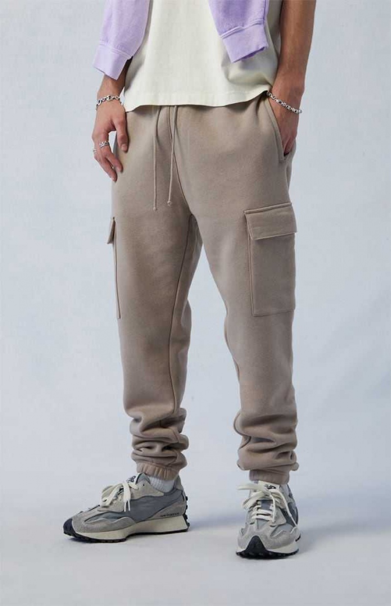 TAUPE PacSun Eco Tan Slim Fleece Cargo Sweatpants | UAQGDWP-54