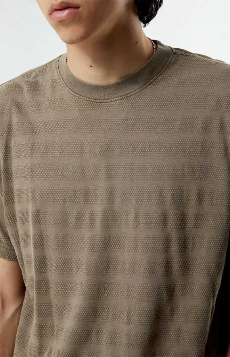 TAUPE PacSun Even Textured Stripe T-Shirt | NFDQJSI-52