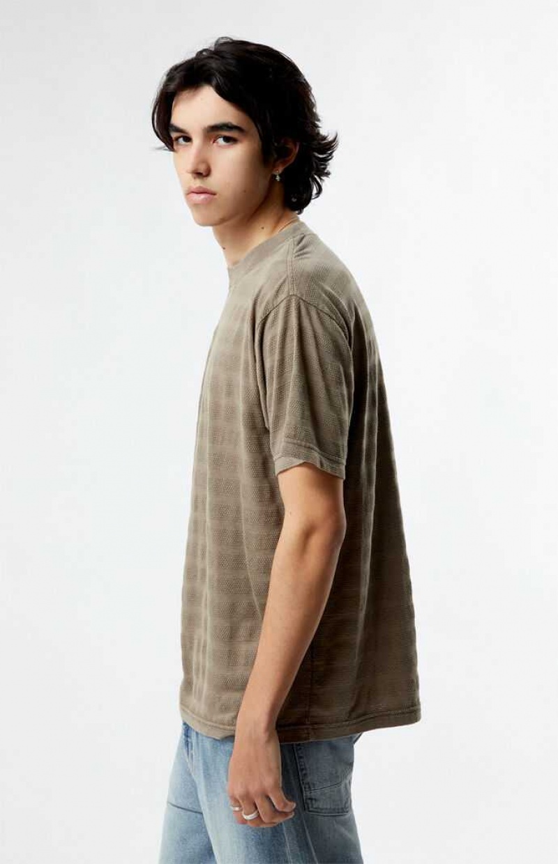 TAUPE PacSun Even Textured Stripe T-Shirt | NFDQJSI-52