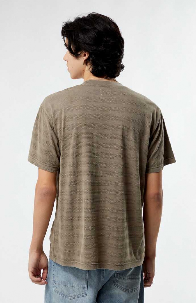 TAUPE PacSun Even Textured Stripe T-Shirt | NFDQJSI-52