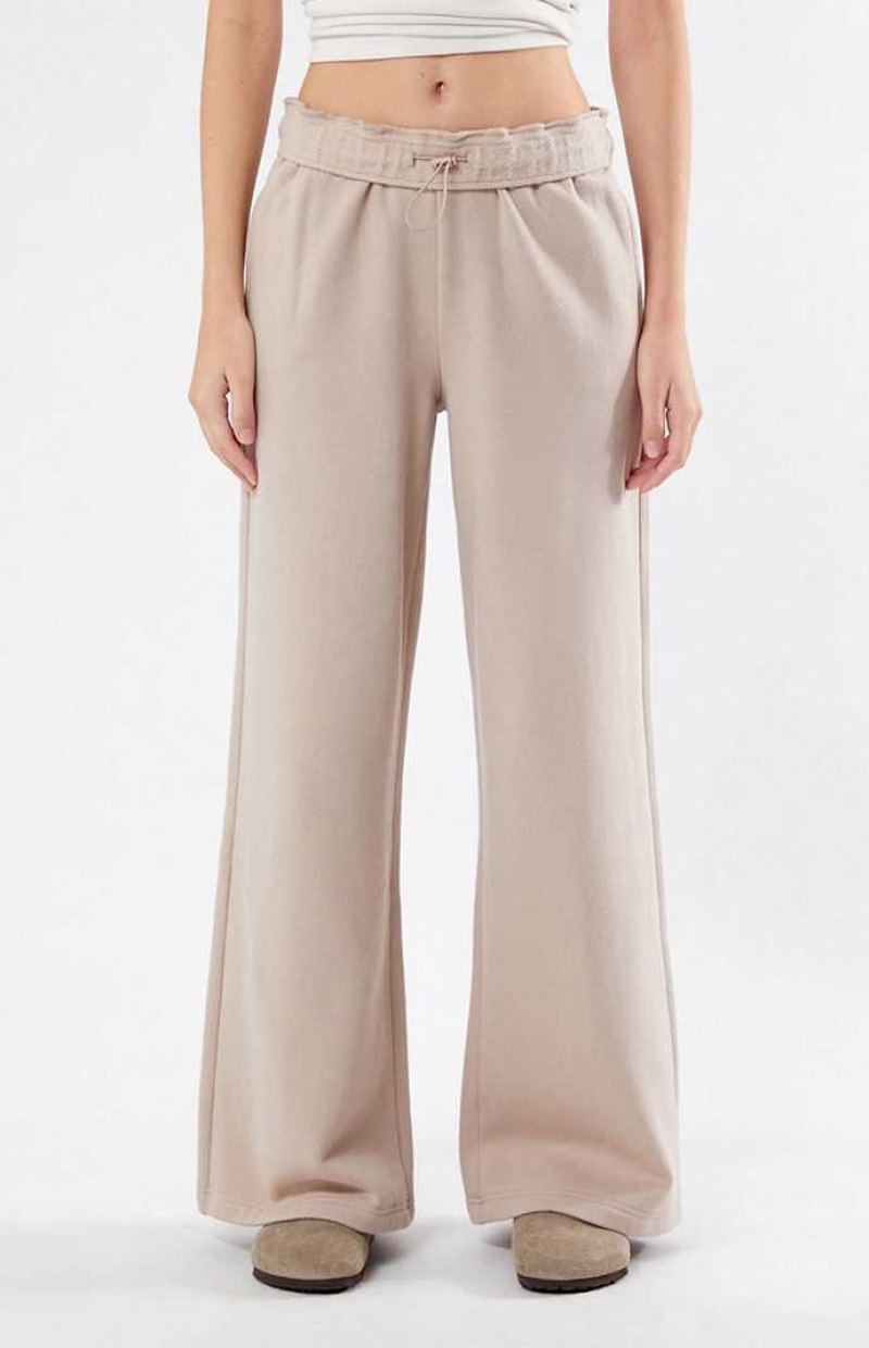 TAUPE PacSun Pacific Sunwear Crest Bungee Flare Sweatpants | YQZCUOK-57