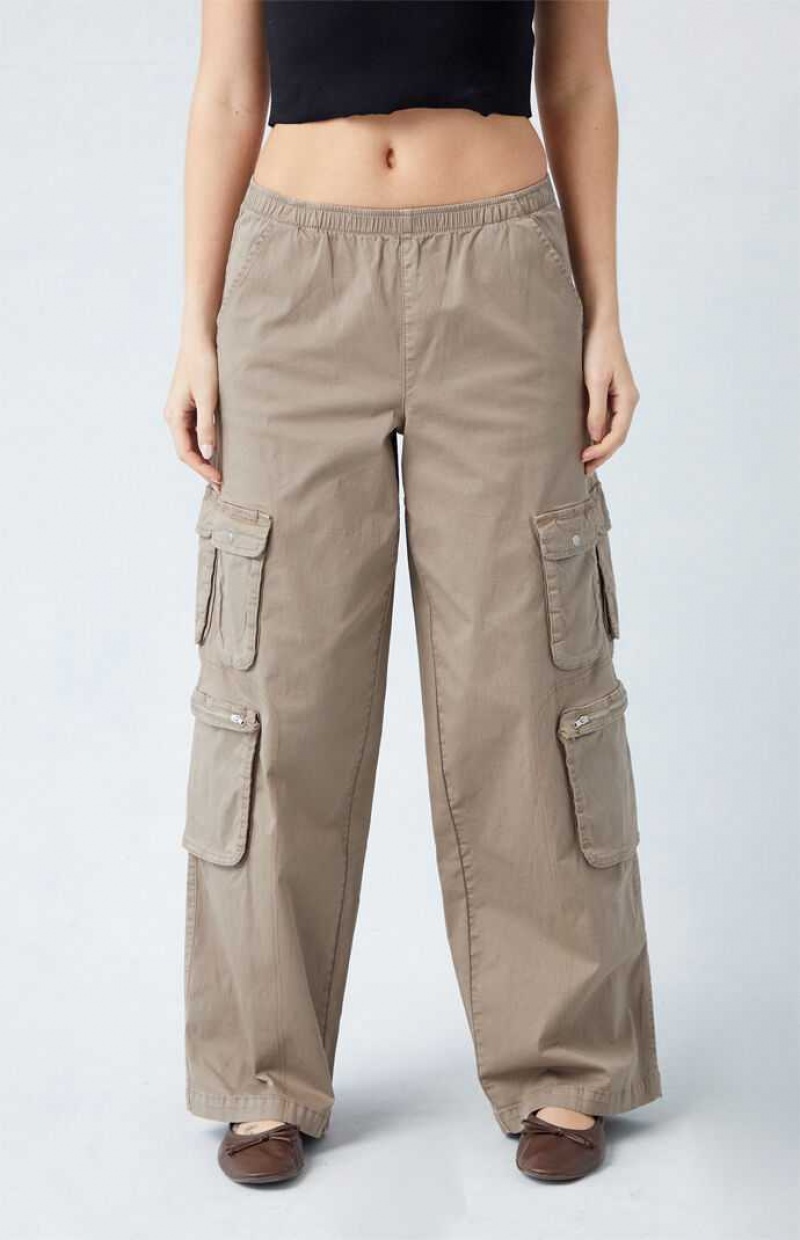 TAUPE PacSun Taupe Draped Low Rise Wide Leg Cargo Pants | PYFBHQR-37