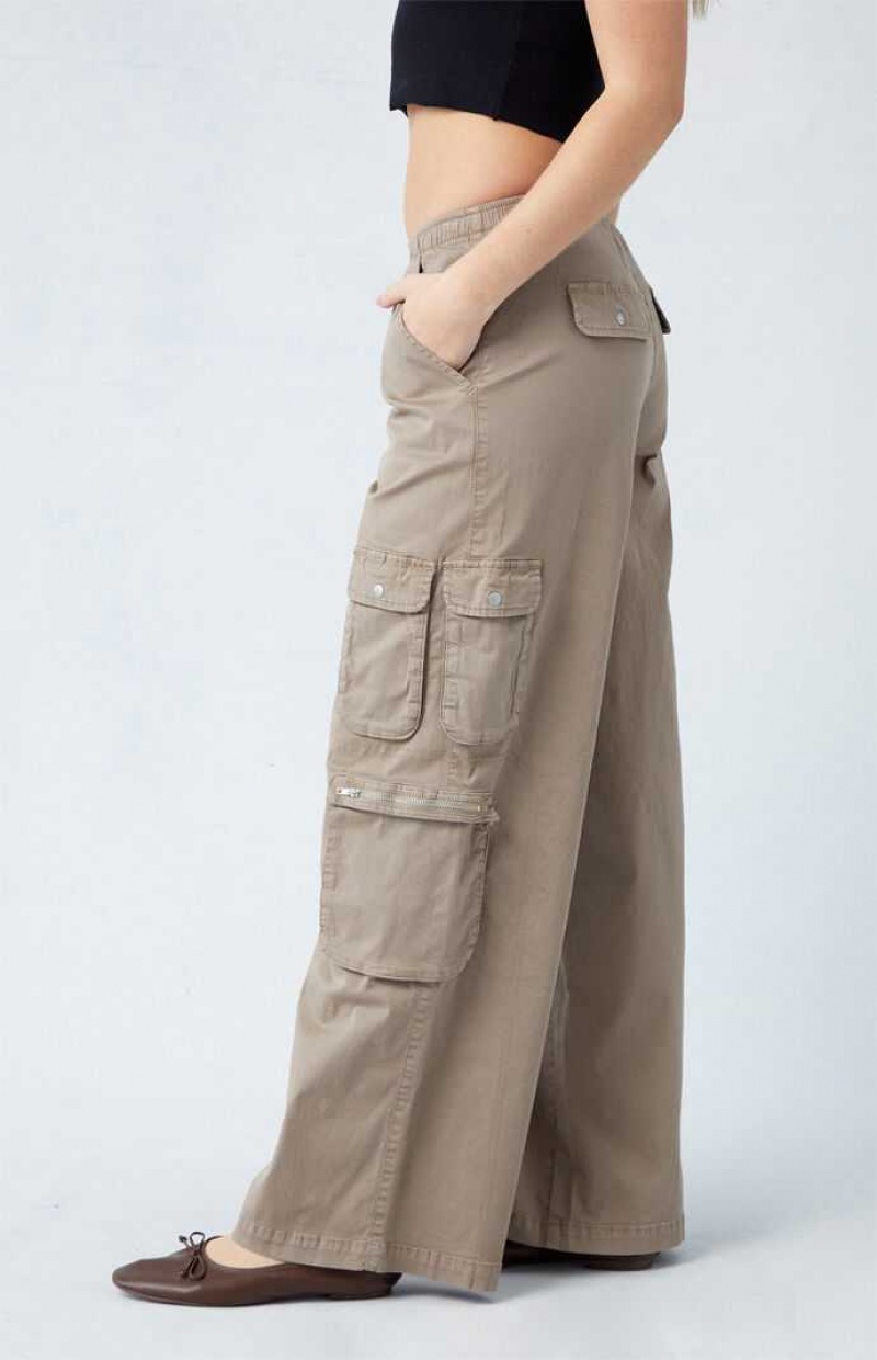 TAUPE PacSun Taupe Draped Low Rise Wide Leg Cargo Pants | PYFBHQR-37