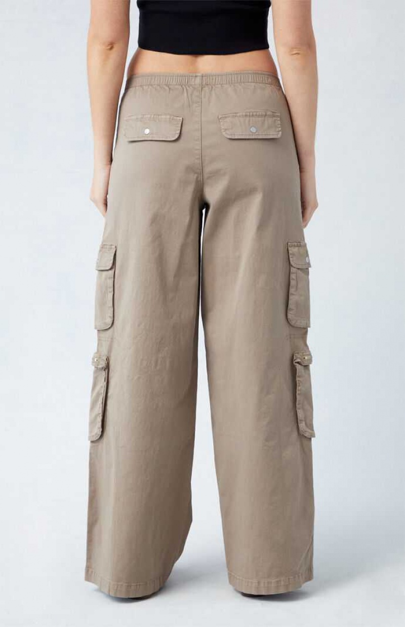 TAUPE PacSun Taupe Draped Low Rise Wide Leg Cargo Pants | PYFBHQR-37