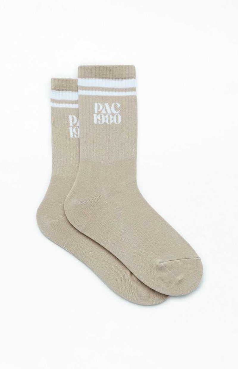 TAUPE PacSun Varsity PAC 1980 Crew Socks | VHASLYJ-82