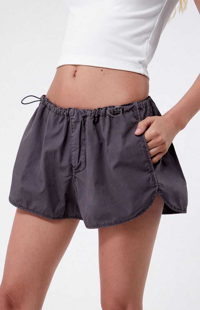 WASHED BLACK PacSun LA Hearts Elastic Waist Bungee Shorts | OLQESFR-73